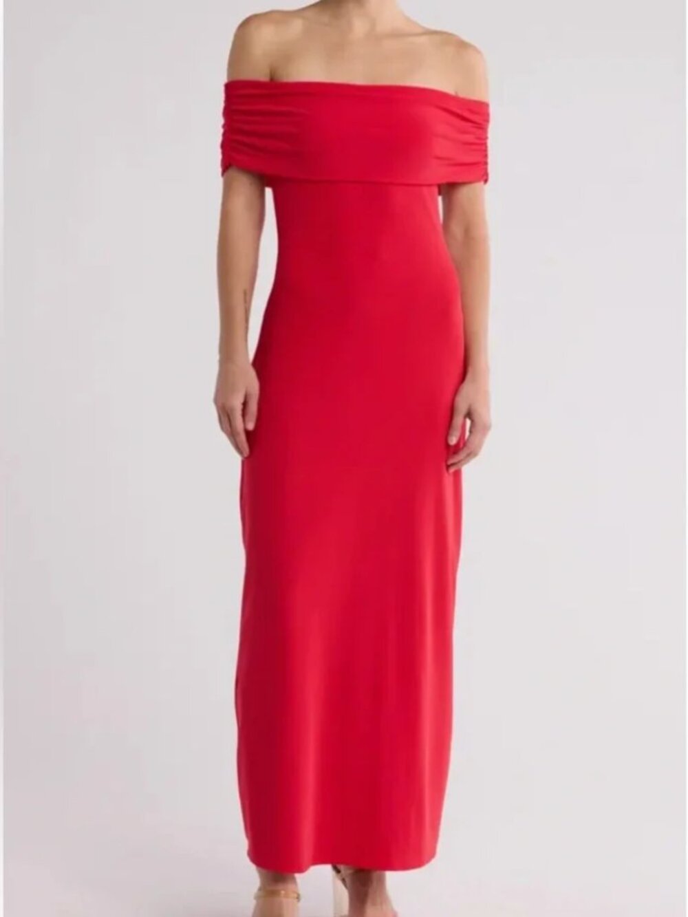 AFRM Morgan Off-the-Shoulder Maxi Dress — Lollipop, Size L, NWT